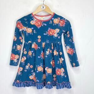 Matilda Jane Choose Your Own Path Dress Girls 8 Teal Pink Floral Twirly Ruffles